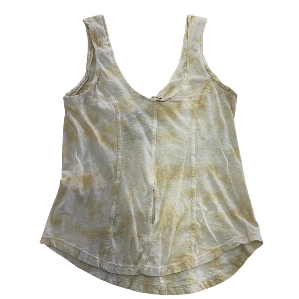 Free People Tank Top Womens Medium Yellow Tie Die Crochet Medallion Split Back - Picture 2 of 6